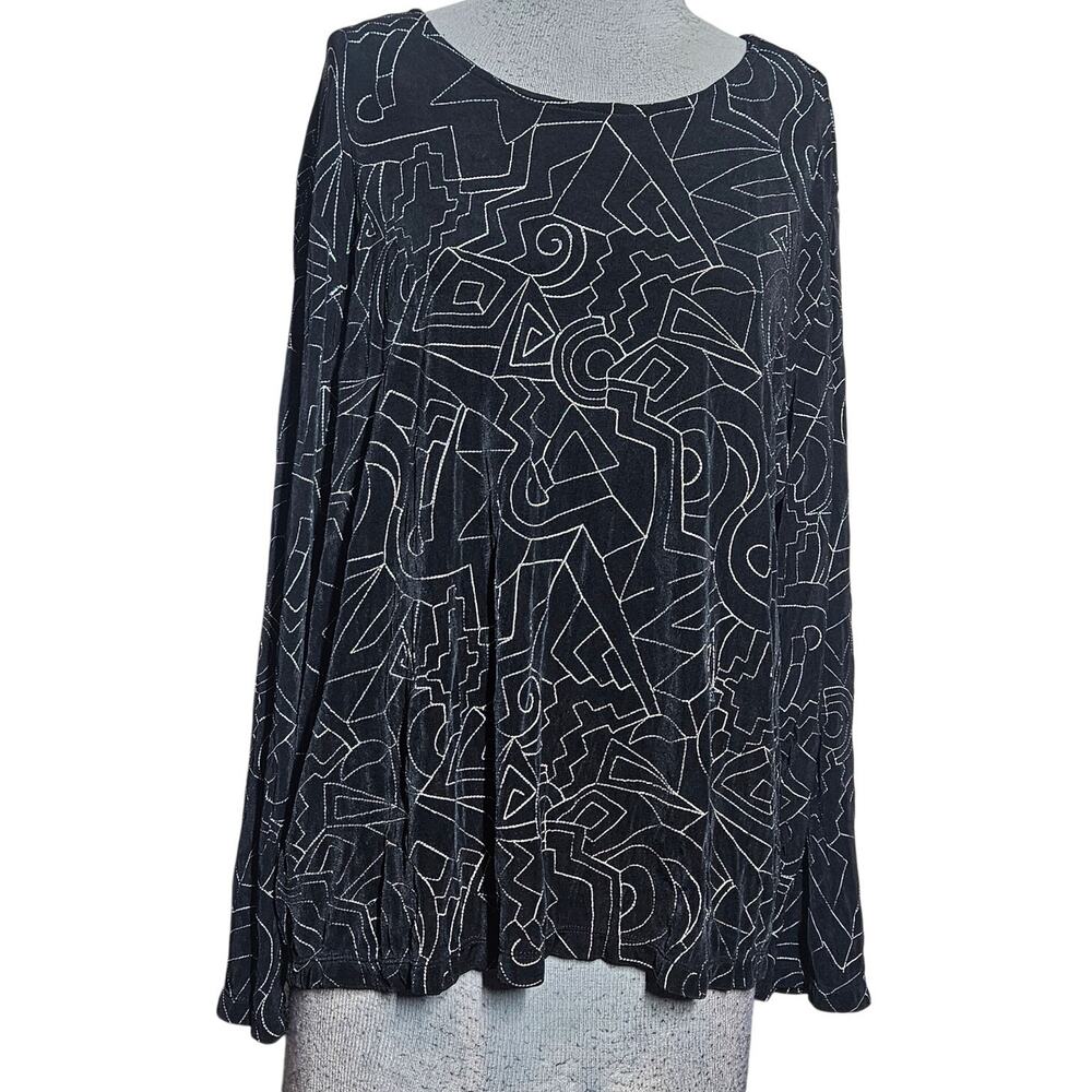 Coldwater Creek Black and White Geometric Print Blouse Size XL